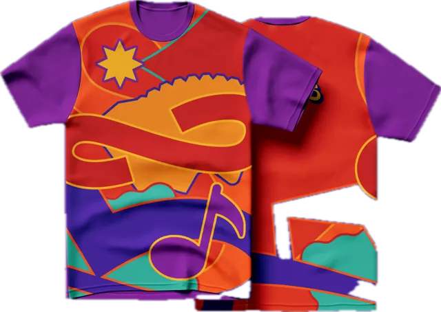Imagen de referencia de la camiseta oficial del Desfile Cantores Killeros 2026, de frente y de espalda. El diseño está por confirmarse